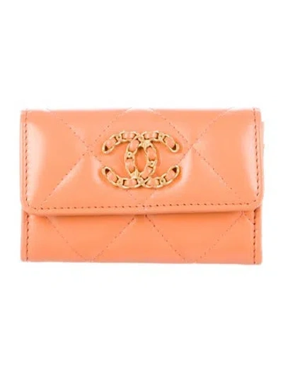 Pre-owned Chanel 2023 19 Flap Card Holder Card Holder In Orange