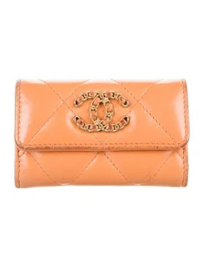 Pre-owned Chanel 2023 19 Flap Card Holder Continental Wallet In Orange