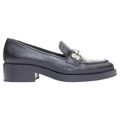 Pre-owned Chanel 2023 Black Leather Gold Cc 5 Coin Embellished Classic Loafers Eu37