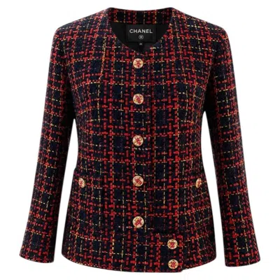 Pre-owned Chanel 2023 Black Ribbon Logo Tweed Jacket With Gripoix Buttons 38 Fr