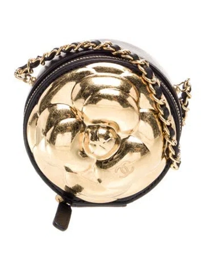 Pre-owned Chanel 2023 Camellia Round Clutch On Chain In Black