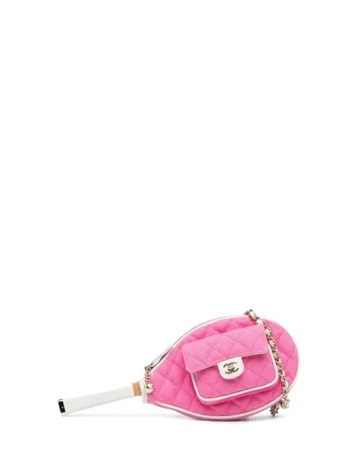 Pre-owned Chanel 2023 Canvas Tennis Racket Mirror And Set Crossbody Bag In Pink