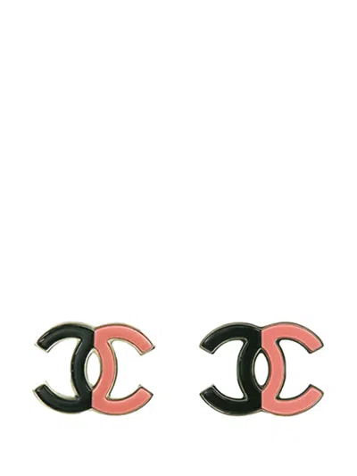 Pre-owned Chanel 2023 Cc Enamel And Gold Plated Push Back Earrings Costume Earrings