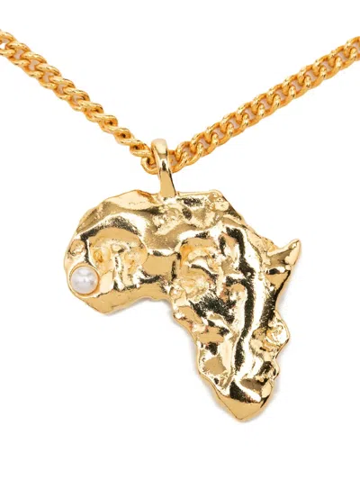 Pre-owned Chanel 2023 Cc Gold Plated Faux Pearl African Map Pendant Necklace Costume Necklace