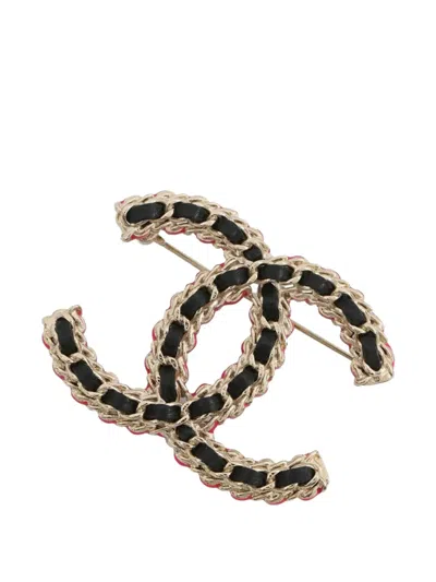Pre-owned Chanel 2023 Cc Gold Plated Leather Brooch Costume Brooch