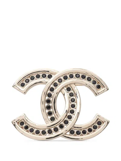 Pre-owned Chanel 2023 Cc Gold Plated Rhinestone Brooch Costume Brooch