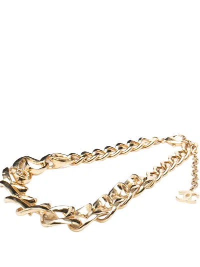 Pre-owned Chanel 2023 Cc Gold Plated Rhinestone Chain Choker Necklace Costume Necklace
