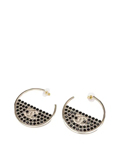 Pre-owned Chanel 2023 Cc Gold Plated Strass Hoop Push Back Earrings Costume Earrings