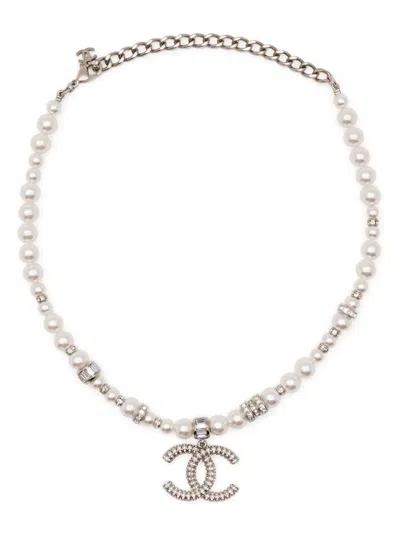 Pre-owned Chanel 2023 Cc Logo And Crystal Necklace