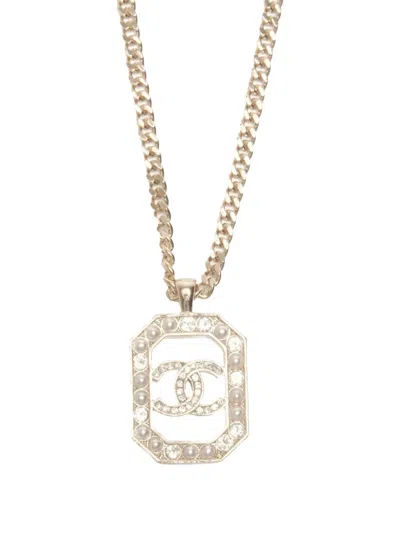 Pre-owned Chanel 2023 Cc-mark Rhinestone Necklace In Gold