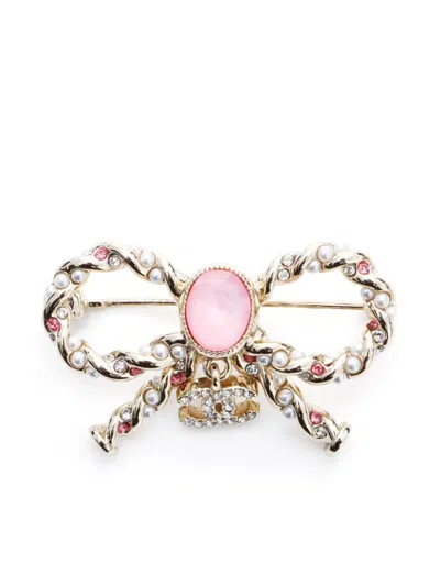 Pre-owned Chanel 2023 Cc Ribbon Brooch In Gold