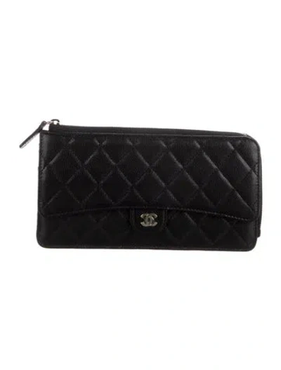 Pre-owned Chanel 2023 Classic Flap Long Zip-around Wallet Wallet In Black