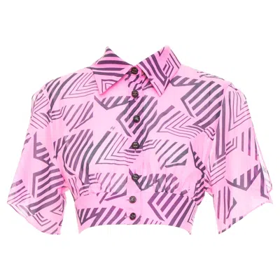 Pre-owned Chanel 2023 Coco Beach Cc Geometric Star Graphic Print Button Crop Shirt Fr34 In Purple