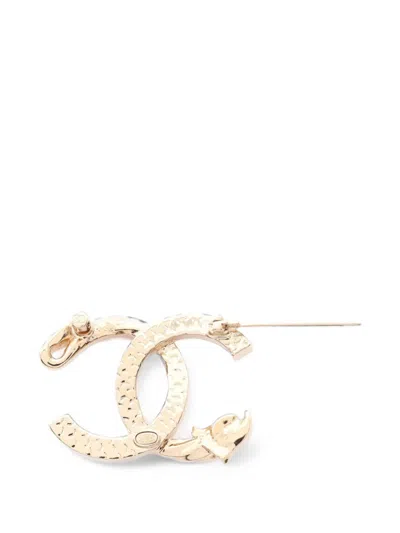Pre-owned Chanel 2023 Coco Mark Rhinestone Brooch In Gold