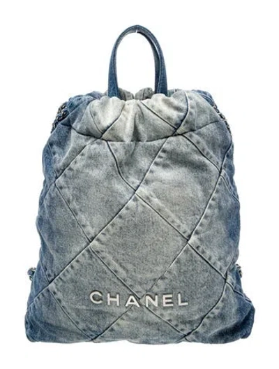 Pre-owned Chanel 2023 Denim 22 Backpack In Blue