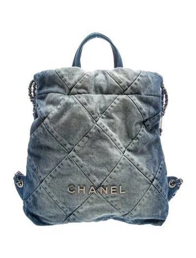 Pre-owned Chanel 2023 Denim 22 Backpack In Blue