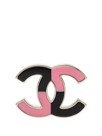 Pre-owned Chanel 2023 Gold Plated Cc Resin Brooch Costume Brooch