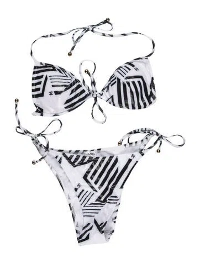 Pre-owned Chanel 2023 Graphic Print Bikini In Blue/white