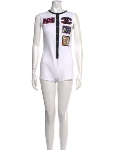 Pre-owned Chanel 2023 Graphic Print Romper In White