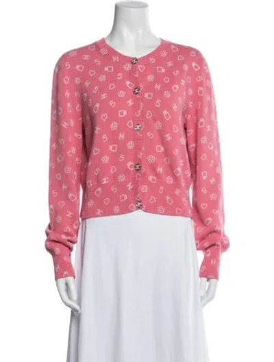 Pre-owned Chanel 2023 Graphic Print Sweater In Pink/white