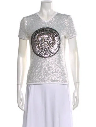 Pre-owned Chanel 2023 Graphic Print T-shirt In Metallic/silver/white