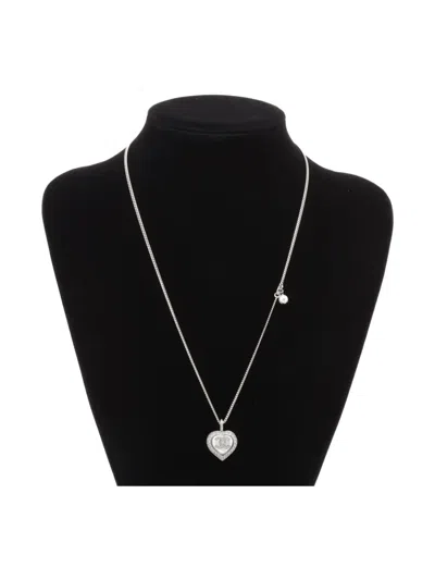 Pre-owned Chanel 2023 Interlocking-cc Crystal-embellishment Necklace In Silver