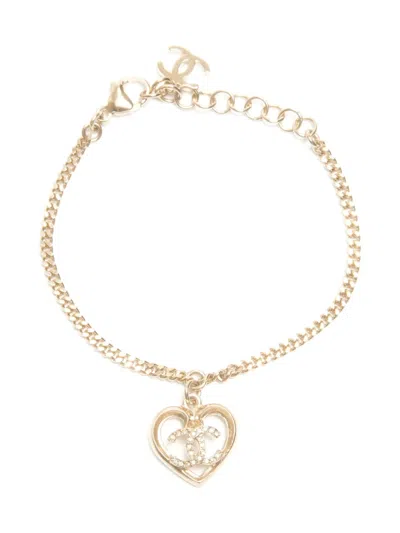 Pre-owned Chanel 2023 Interlocking Cc Heart-pendant Bracelet In Gold