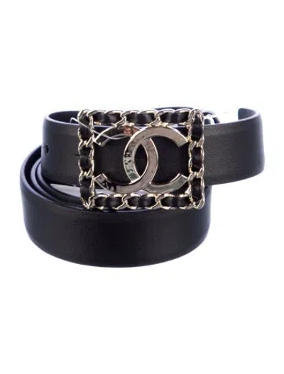 Pre-owned Chanel 2023 Interlocking Cc Logo Belt In Black