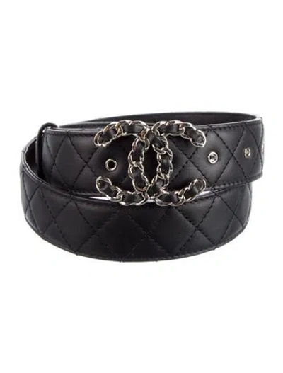 Pre-owned Chanel 2023 Interlocking Cc Logo Belt In Black