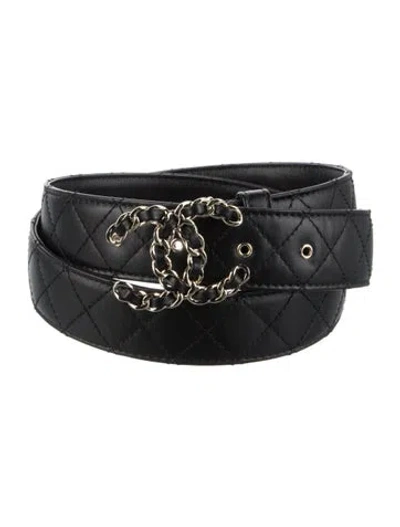 Pre-owned Chanel 2023 Interlocking Cc Logo Belt In Black
