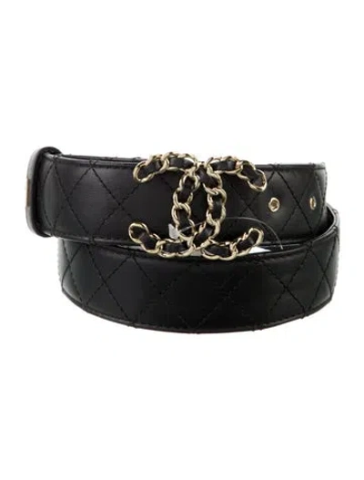 Pre-owned Chanel 2023 Interlocking Cc Logo Belt In Black