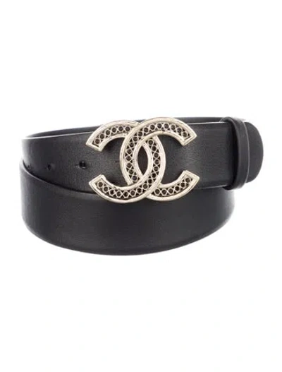 Pre-owned Chanel 2023 Interlocking Cc Logo Belt In Black