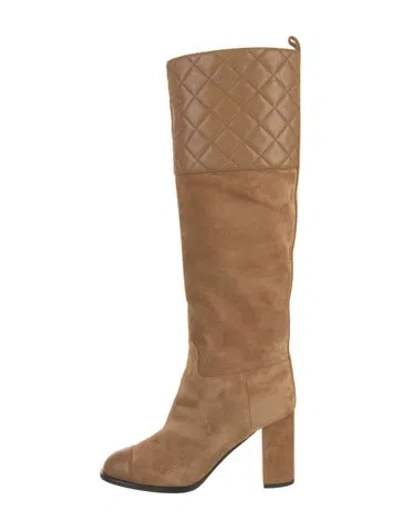 Pre-owned Chanel 2023 Interlocking Cc Logo Boots In Brown