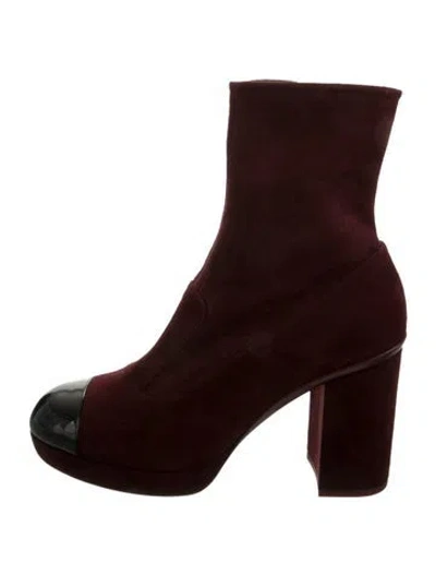 Pre-owned Chanel 2023 Interlocking Cc Logo Boots In Burgundy