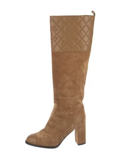 Pre-owned Chanel 2023 Interlocking Cc Logo Boots In Neutrals