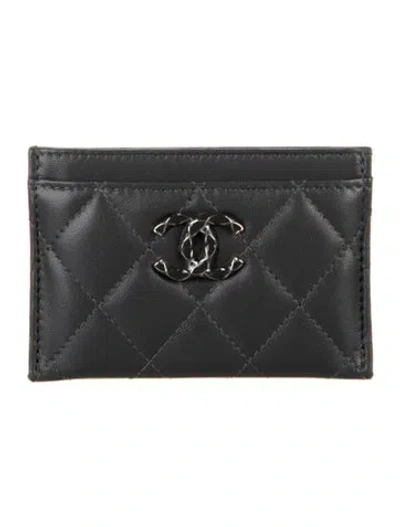 Pre-owned Chanel 2023 Interlocking Cc Logo Card Holder In Gray