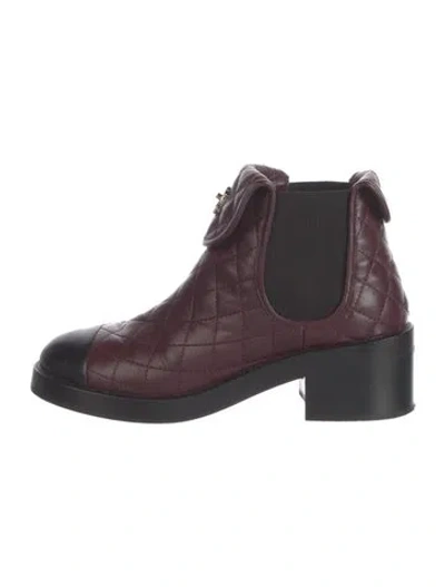 Pre-owned Chanel 2023 Interlocking Cc Logo Chelsea Boots In Burgundy