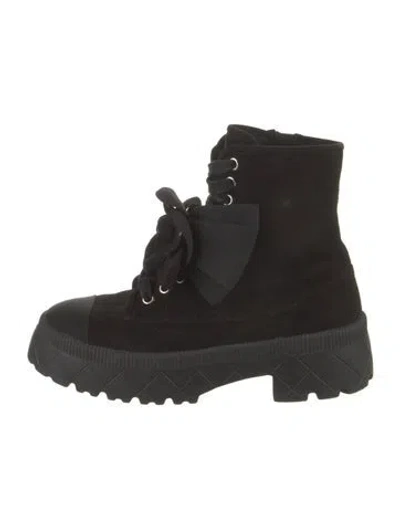 Pre-owned Chanel 2023 Interlocking Cc Logo Combat Boots In Black