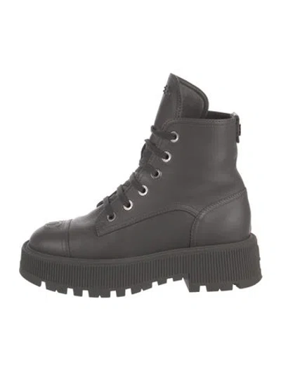 Pre-owned Chanel 2023 Interlocking Cc Logo Combat Boots In Grey