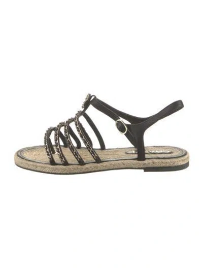Pre-owned Chanel 2023 Interlocking Cc Logo Espadrilles In Black