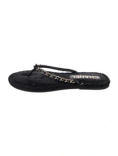 Pre-owned Chanel 2023 Interlocking Cc Logo Flip Flops In Black