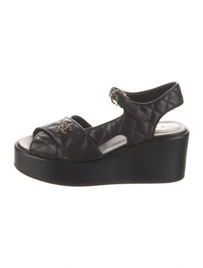 Pre-owned Chanel 2023 Interlocking Cc Logo Gladiator Sandals In Black