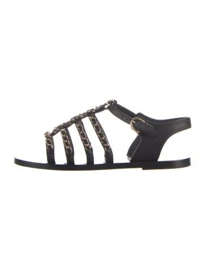 Pre-owned Chanel 2023 Interlocking Cc Logo Gladiator Sandals In Black