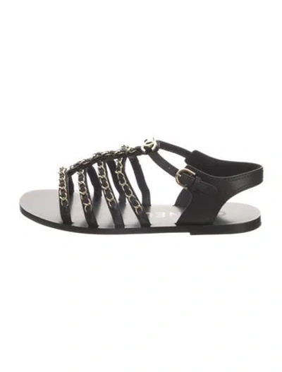 Pre-owned Chanel 2023 Interlocking Cc Logo Gladiator Sandals In Black