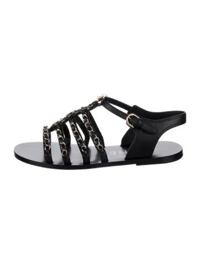Pre-owned Chanel 2023 Interlocking Cc Logo Gladiator Sandals In Black