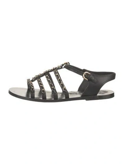 Pre-owned Chanel 2023 Interlocking Cc Logo Gladiator Sandals In Black