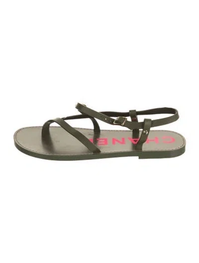 Pre-owned Chanel 2023 Interlocking Cc Logo Gladiator Sandals In Green
