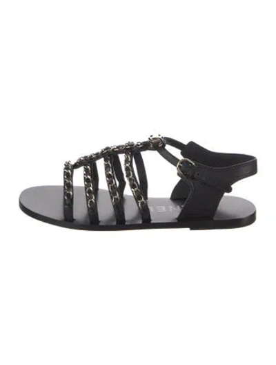 Pre-owned Chanel 2023 Interlocking Cc Logo Gladiator Sandals W/ Tags In Black
