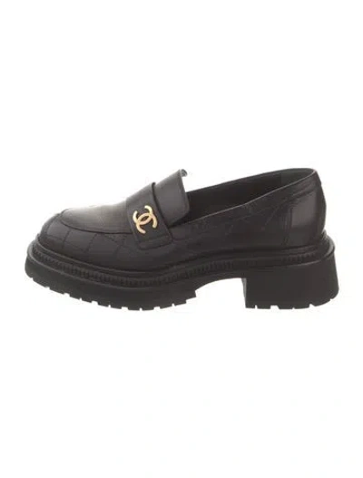 Pre-owned Chanel 2023 Interlocking Cc Logo Loafers In Black