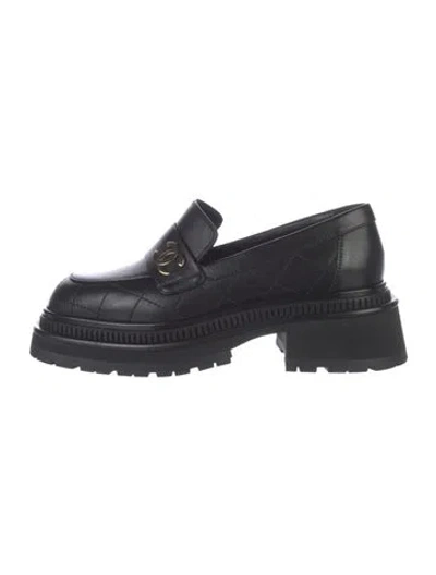 Pre-owned Chanel 2023 Interlocking Cc Logo Loafers In Black